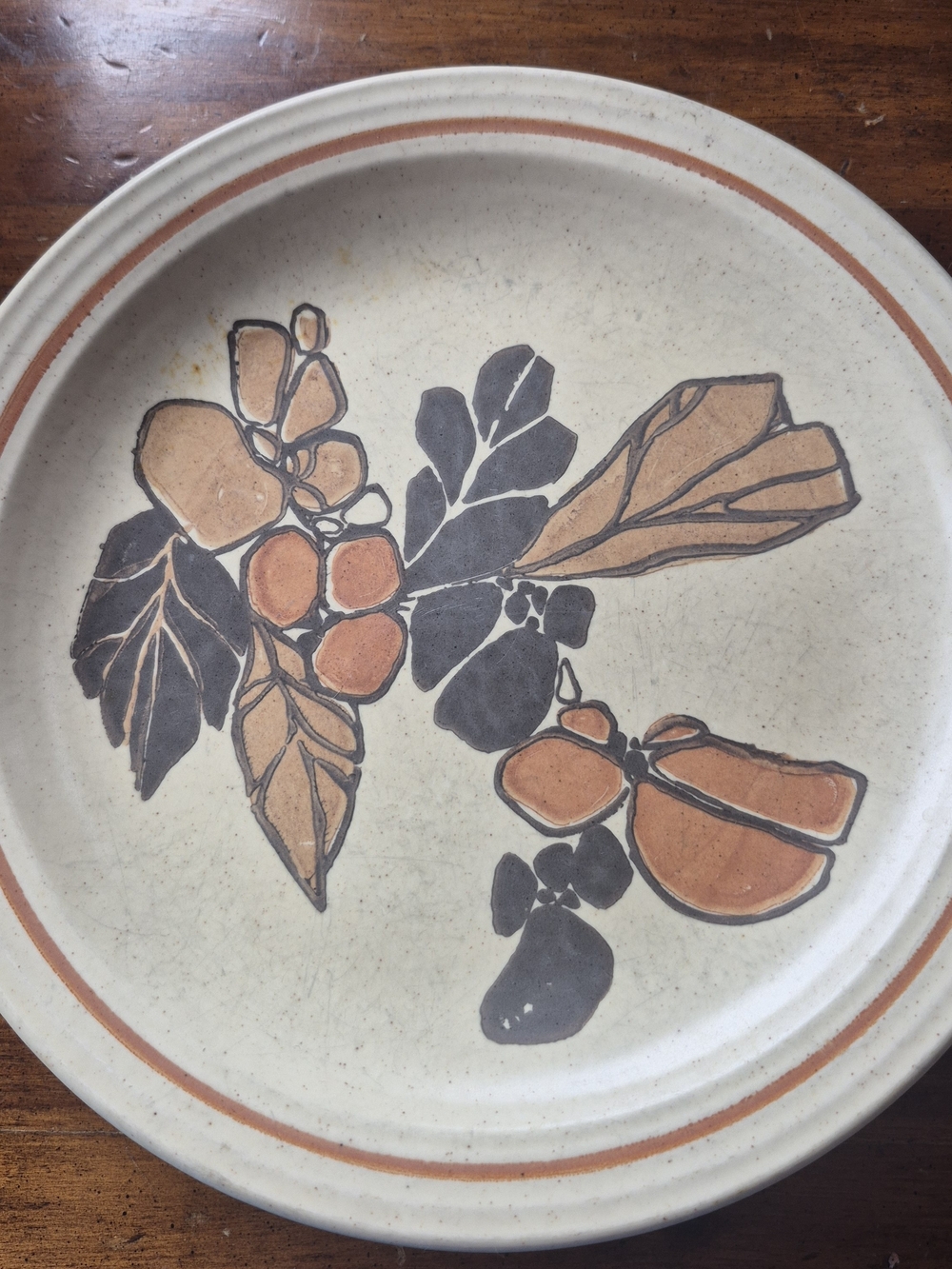American Age Hand-Painted Ceramic Plate in Terracotta Orange & Black